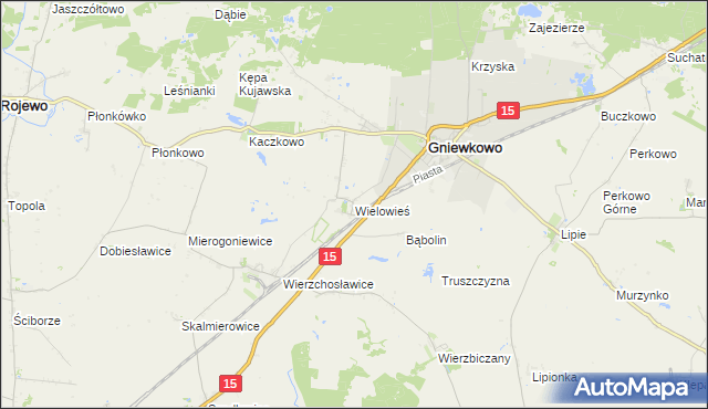 mapa Wielowieś gmina Gniewkowo, Wielowieś gmina Gniewkowo na mapie Targeo