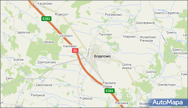 mapa Bojanowo powiat rawicki, Bojanowo powiat rawicki na mapie Targeo