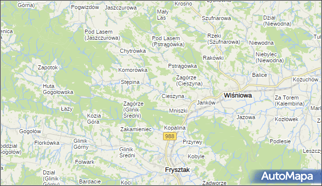 mapa Cieszyna, Cieszyna na mapie Targeo