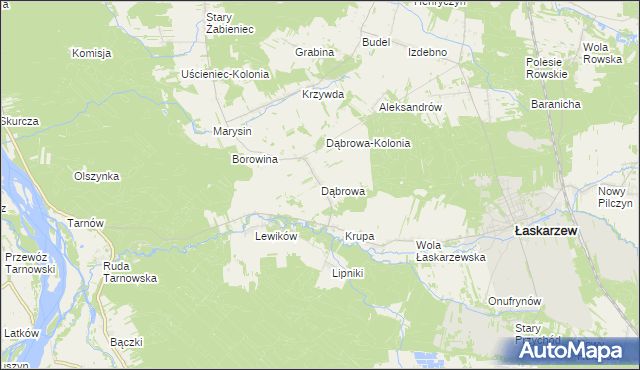 mapa Dąbrowa gmina Łaskarzew, Dąbrowa gmina Łaskarzew na mapie Targeo