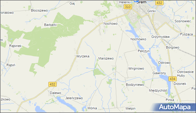 mapa Marszewo gmina Śrem, Marszewo gmina Śrem na mapie Targeo