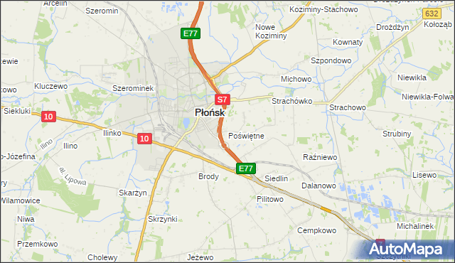 mapa Poświętne gmina Płońsk, Poświętne gmina Płońsk na mapie Targeo