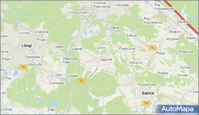 mapa Zagórze gmina Babice, Zagórze gmina Babice na mapie Targeo