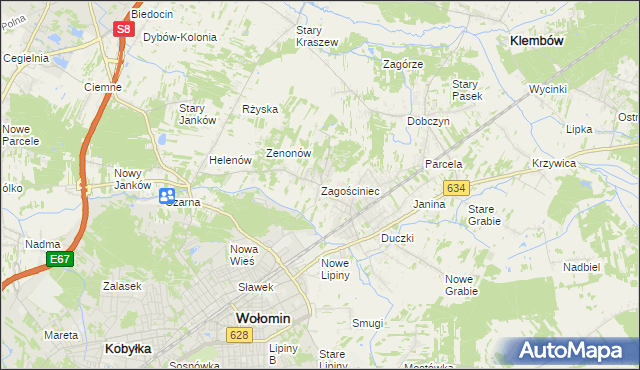 mapa Zagościniec gmina Wołomin, Zagościniec gmina Wołomin na mapie Targeo