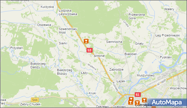 mapa Antonie gmina Olszewo-Borki, Antonie gmina Olszewo-Borki na mapie Targeo