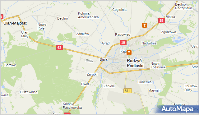 mapa Biała gmina Radzyń Podlaski, Biała gmina Radzyń Podlaski na mapie Targeo