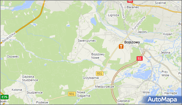 mapa Bojszowy Nowe, Bojszowy Nowe na mapie Targeo