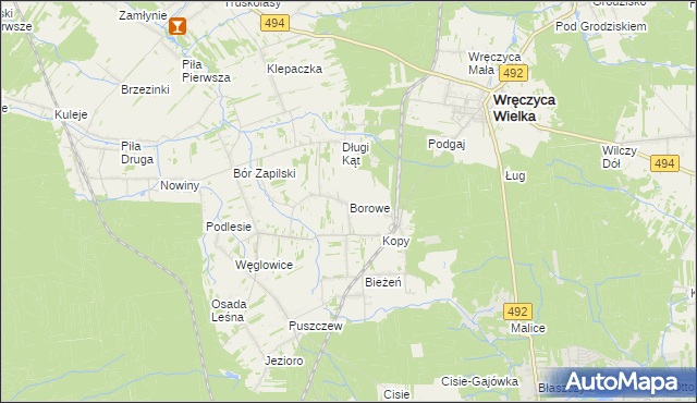 mapa Borowe gmina Wręczyca Wielka, Borowe gmina Wręczyca Wielka na mapie Targeo