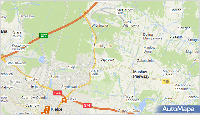 mapa Dąbrowa gmina Masłów, Dąbrowa gmina Masłów na mapie Targeo