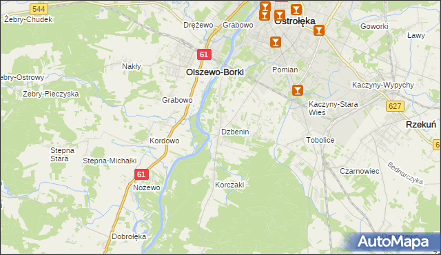 mapa Dzbenin gmina Rzekuń, Dzbenin gmina Rzekuń na mapie Targeo