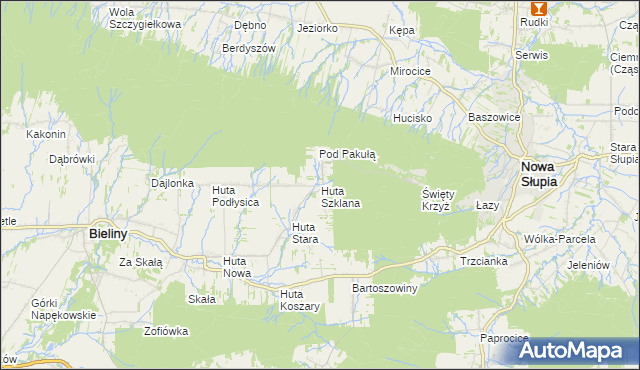 mapa Huta Szklana gmina Bieliny, Huta Szklana gmina Bieliny na mapie Targeo