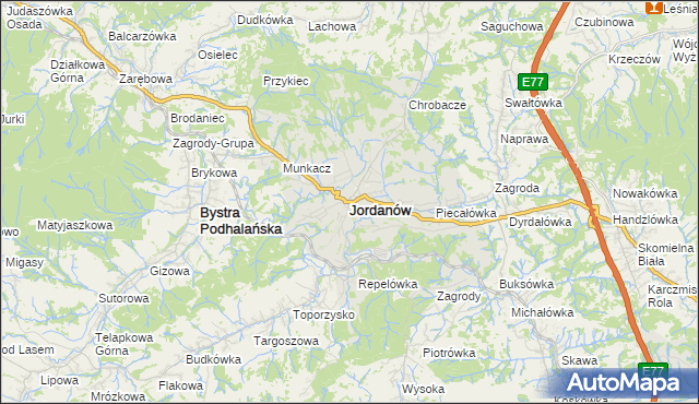 mapa Jordanów powiat suski, Jordanów powiat suski na mapie Targeo