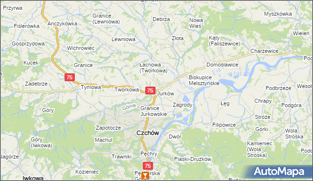 mapa Jurków gmina Czchów, Jurków gmina Czchów na mapie Targeo