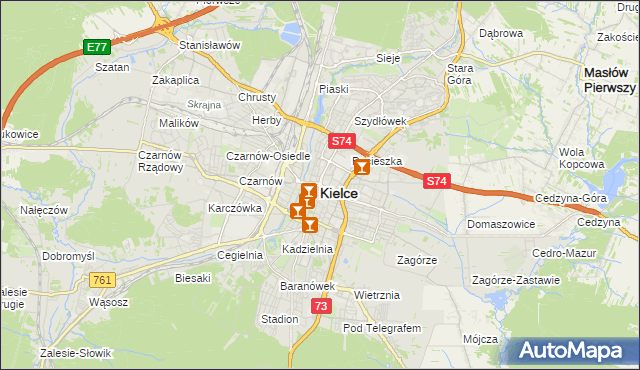 mapa Kielc, Kielce na mapie Targeo