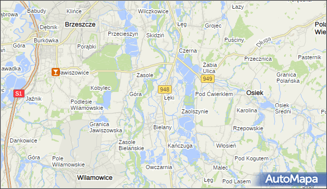 mapa Łęki gmina Kęty, Łęki gmina Kęty na mapie Targeo