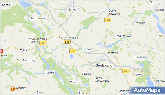 mapa Linowiec gmina Grodziczno, Linowiec gmina Grodziczno na mapie Targeo