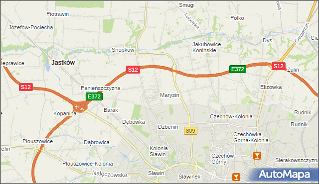 mapa Marysin gmina Jastków, Marysin gmina Jastków na mapie Targeo