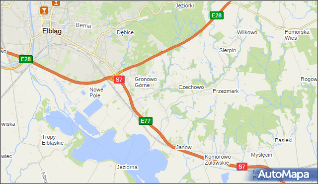mapa Nowina gmina Elbląg, Nowina gmina Elbląg na mapie Targeo