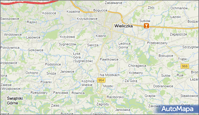 mapa Pawlikowice gmina Wieliczka, Pawlikowice gmina Wieliczka na mapie Targeo