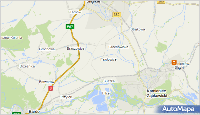 mapa Pawłowice gmina Ząbkowice Śląskie, Pawłowice gmina Ząbkowice Śląskie na mapie Targeo