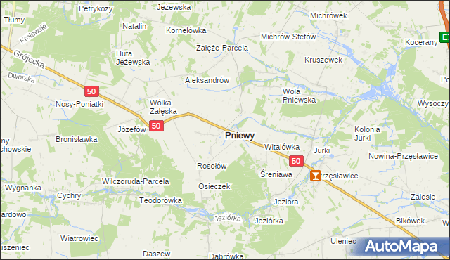 mapa Pniewy powiat grójecki, Pniewy powiat grójecki na mapie Targeo