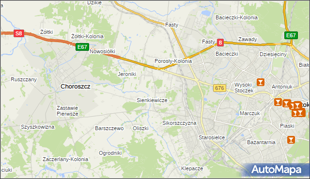 mapa Porosły, Porosły na mapie Targeo