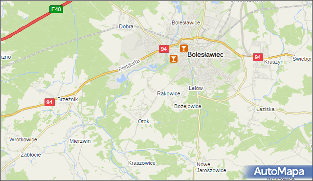 mapa Rakowice gmina Bolesławiec, Rakowice gmina Bolesławiec na mapie Targeo