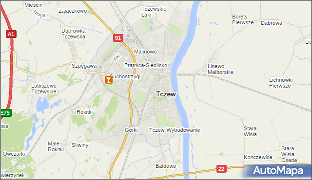 mapa Tczew, Tczew na mapie Targeo