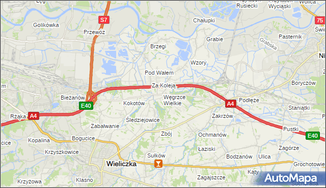 mapa Węgrzce Wielkie, Węgrzce Wielkie na mapie Targeo