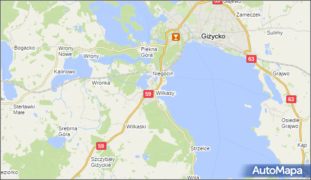 mapa Wilkasy gmina Giżycko, Wilkasy gmina Giżycko na mapie Targeo