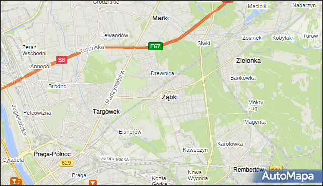 mapa Ząbki powiat wołomiński, Ząbki powiat wołomiński na mapie Targeo