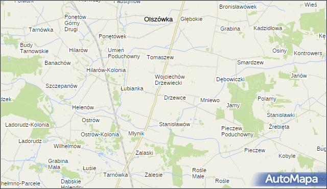 mapa Drzewce gmina Olszówka, Drzewce gmina Olszówka na mapie Targeo