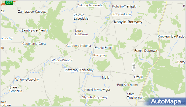 mapa Kurzyny, Kurzyny na mapie Targeo