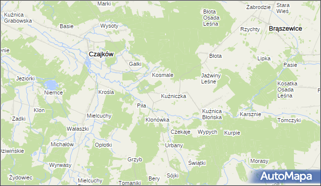 mapa Kuźniczka gmina Klonowa, Kuźniczka gmina Klonowa na mapie Targeo
