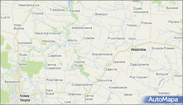 mapa Wojciechowice gmina Waśniów, Wojciechowice gmina Waśniów na mapie Targeo