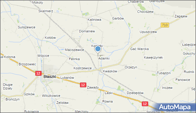 mapa Adamki, Adamki gmina Błaszki na mapie Targeo