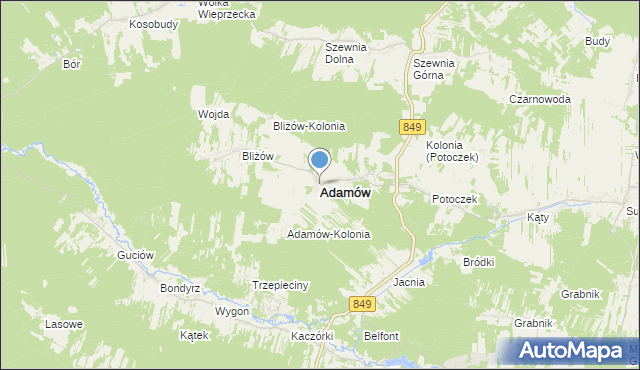 mapa Adamów, Adamów powiat zamojski na mapie Targeo