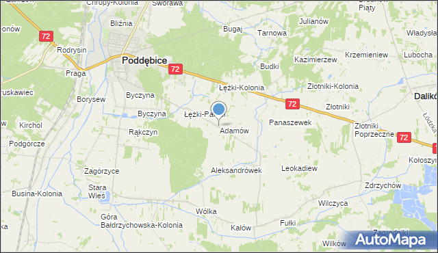 mapa Adamów, Adamów gmina Poddębice na mapie Targeo