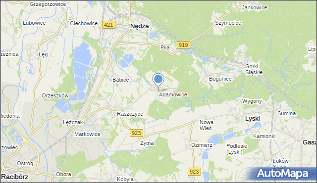 mapa Adamowice, Adamowice gmina Lyski na mapie Targeo