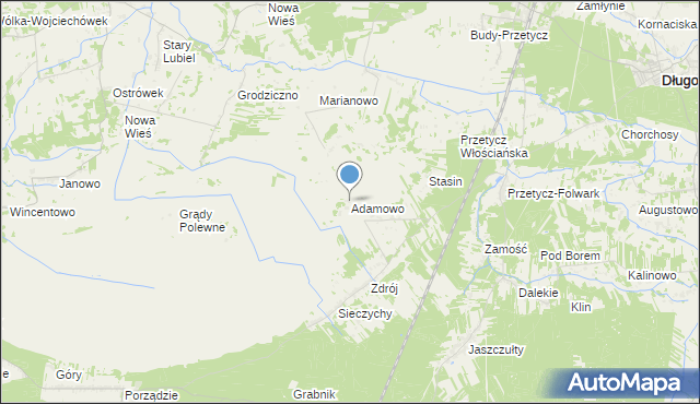mapa Adamowo, Adamowo gmina Długosiodło na mapie Targeo