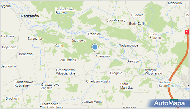 mapa Adamowo, Adamowo gmina Strzegowo na mapie Targeo