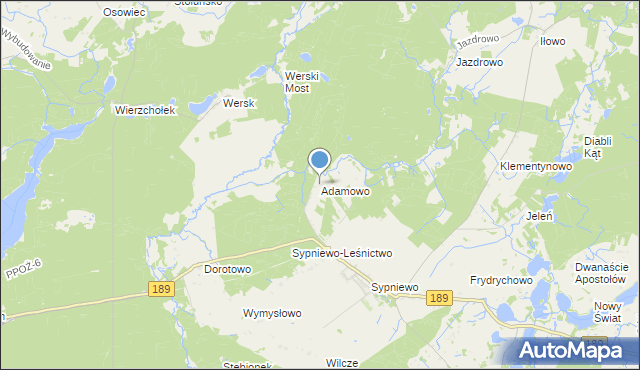 mapa Adamowo, Adamowo gmina Więcbork na mapie Targeo