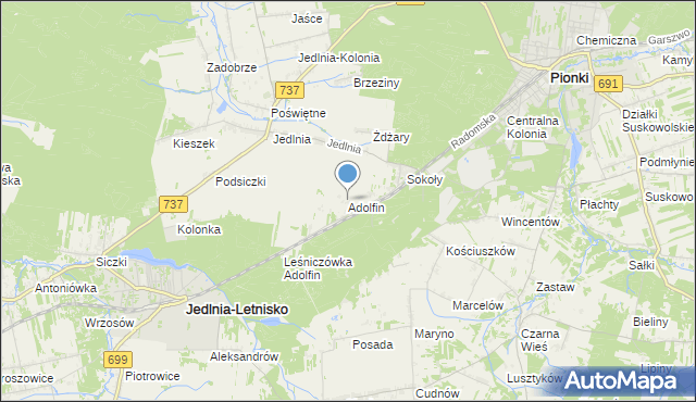 mapa Adolfin, Adolfin gmina Pionki na mapie Targeo