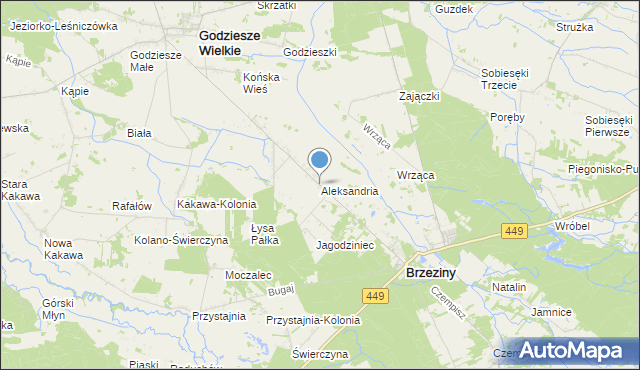 mapa Aleksandria, Aleksandria gmina Brzeziny na mapie Targeo