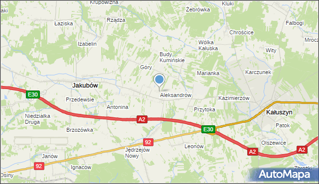 mapa Aleksandrów, Aleksandrów gmina Jakubów na mapie Targeo