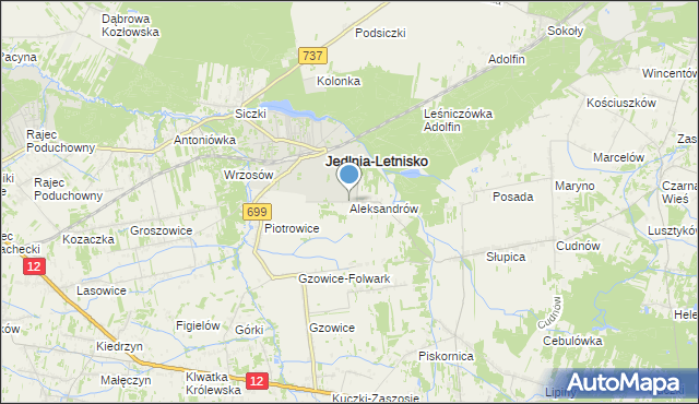 mapa Aleksandrów, Aleksandrów gmina Jedlnia-Letnisko na mapie Targeo