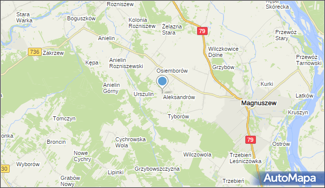 mapa Aleksandrów, Aleksandrów gmina Magnuszew na mapie Targeo