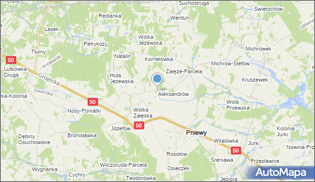 mapa Aleksandrów, Aleksandrów gmina Pniewy na mapie Targeo