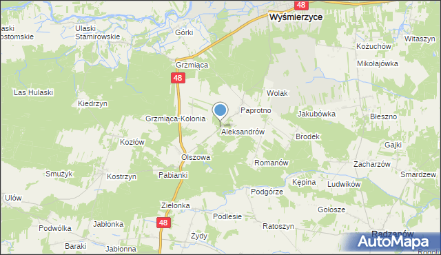 mapa Aleksandrów, Aleksandrów gmina Wyśmierzyce na mapie Targeo