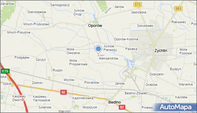 mapa Aleksandrów, Aleksandrów gmina Żychlin na mapie Targeo